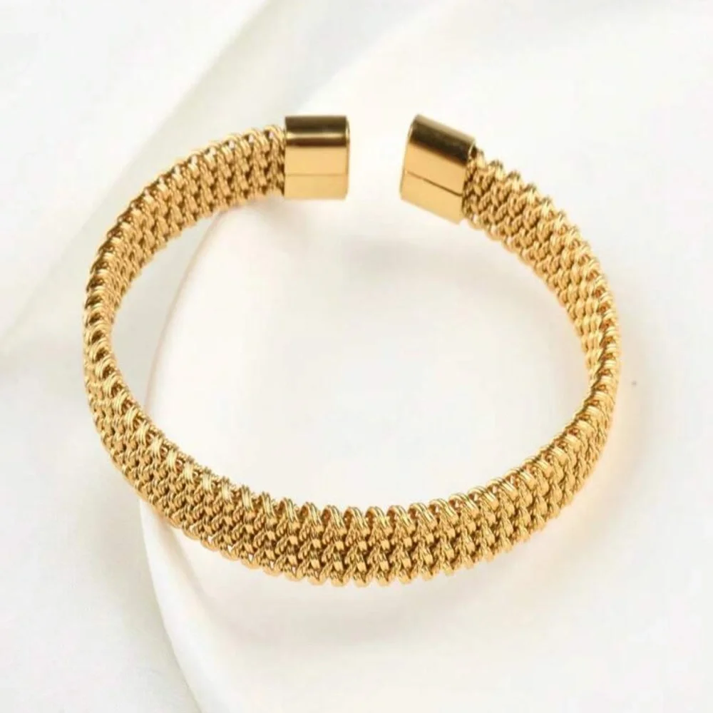 1pc Stainless Steel Gold Tone Spiderweb Design Open Cuff Bracelet For Couple - Picture 1 of 5